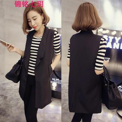 锦铭七玥春装新款胖MM中长款显瘦马夹外套春秋女士坎肩薄款西装马甲潮