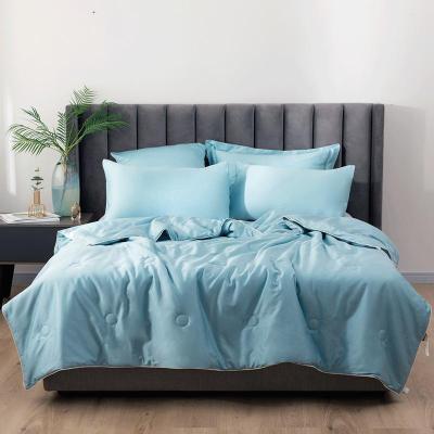 美帮汇60支长绒棉空调被素色全棉可水洗全棉夏凉被细雨粉沫蓝