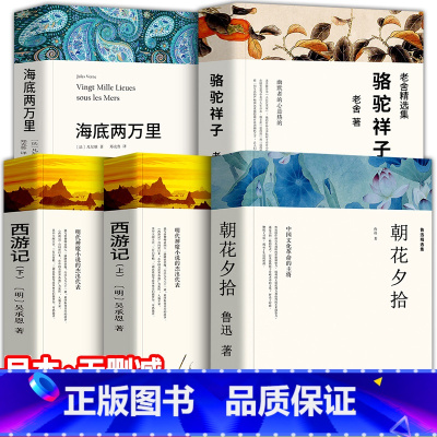 朝花夕拾+西游记+海底两万里+骆驼祥子 [正版]朝花夕拾七年级必读书鲁迅原著西游记海底两万里骆驼祥子城南旧事镜花缘白洋淀