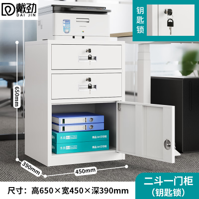 戴劲钢制文件柜储物柜矮柜档案收纳办公资料柜65高45宽二抽一门钥匙款