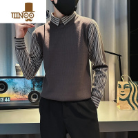 YANXU毛衣男士潮牌新款假衬衫领打底衫修身内搭针织衫上衣服