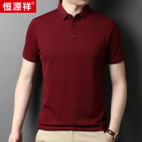 恒源祥轻奢翻领短袖男2024夏季宽松体恤衫中年爸爸装纯色T恤上衣