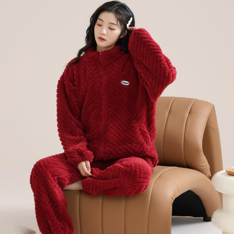 花花公子情侣睡衣珊瑚绒新款男士秋冬季女加绒加厚保暖家居服套装