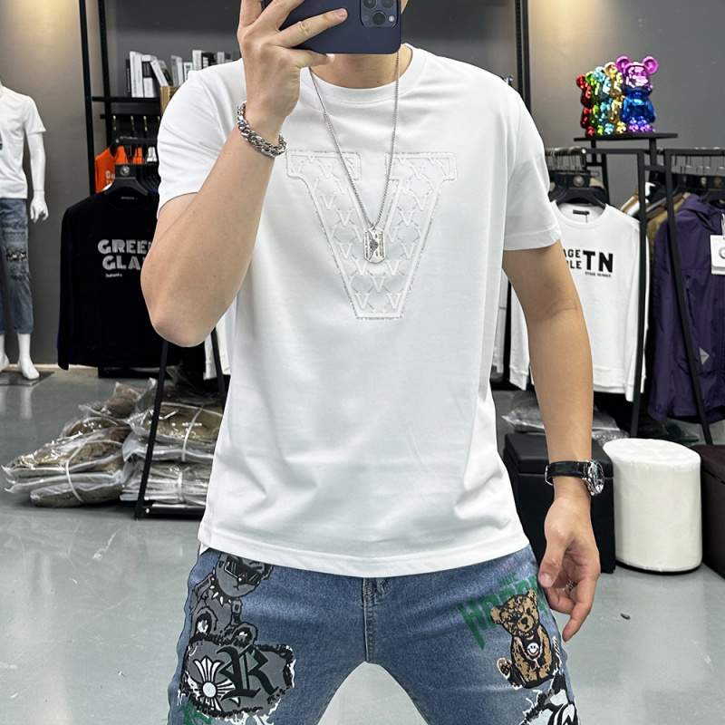 丝光棉短袖T恤男ins潮牌夏季新款圆领半袖男装修身潮流体恤上衣服