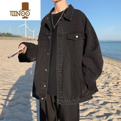 YANXU水洗牛仔衣外套男秋季潮牌宽松大码夹克港风百搭休闲青少年上衣服