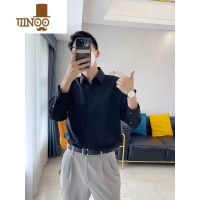 YANXU轻熟风暗扣白衬衫男感宽松长袖西服衬衣日系cityboy寸衫