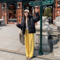 年双拉连帽立体短款棉服冬季情侣款新款宽松椰白色保暖外套