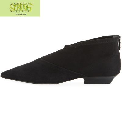 小短靴女2020新款英伦磨砂尖头真皮后拉链及裸靴平跟矮靴齐踝低筒语娄