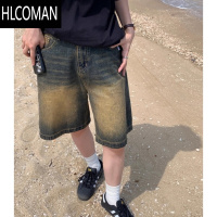 HLCOMAN美式小众做旧水洗高级感牛仔短裤男夏季显瘦直筒五分裤复古中裤子