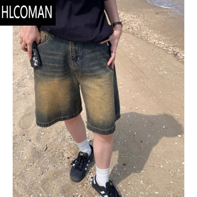 HLCOMAN美式小众做旧水洗高级感牛仔短裤男夏季显瘦直筒五分裤复古中裤子