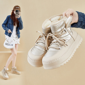加绒高帮雪地靴女冬季新款学生ins韩版保暖休闲厚底增高