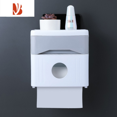 三维工匠手纸盒卫生间厕所纸巾盒免打孔卷纸筒抽纸厕纸盒防水卫生纸置物架 YW双层灰色