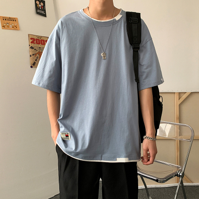 假两件短袖T恤男夏季宽松潮流上衣服ins潮牌百搭港风冰感半袖体恤衫伊格