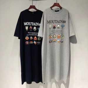 圆领印花短袖T恤裙子女装韩版宽松大码慵懒风连衣裙过膝长裙夏季