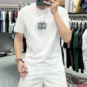 夏季轻奢男装欧货短袖男士新款高端潮流时尚刺绣字母圆领半袖T恤