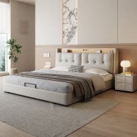 意式极简真皮床轻奢现代简约主卧室双人床家用实木储物床软包婚床