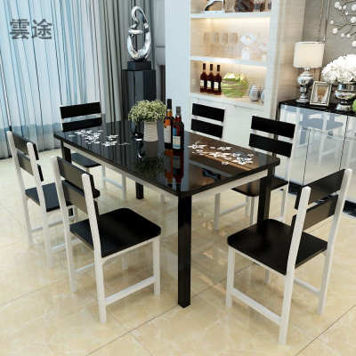 钢化玻璃餐桌椅组合简约现代长方形6人小户型家用吃饭桌子饭店4人定制