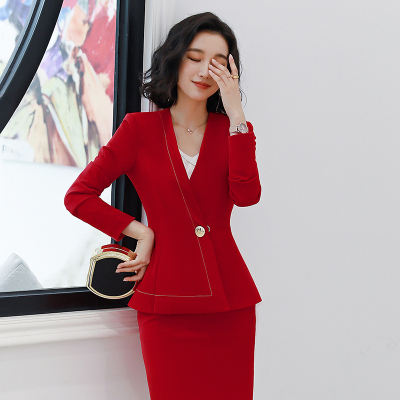 Mrfemale/女先生女士套装西装职业套装女时尚名媛小香风气质长袖正装三件套美容师工作服西服外套工装制服可上下错码
