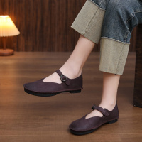 头层牛皮单鞋女2026春季新款复古软底圆头平底百搭透气休闲豆豆鞋