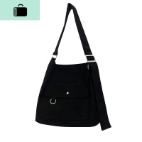 原创 ins2020新款酷帅日系粗宽肩带斜挎包帆布书包包男女NEW LAKE 黑色女斜挎包