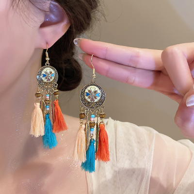 波西米亚风花朵树叶流苏耳环复古小众高级感耳坠个性百搭耳饰精致送女朋友老婆情人节七夕生日礼物