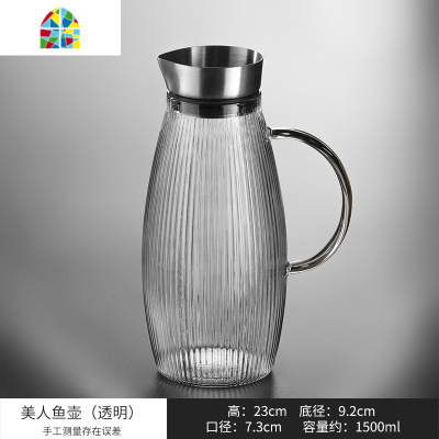 欧式玻璃凉水壶带把冷水壶不锈钢盖加厚耐热可高温泡茶壶茶具套装 FENGHOU 钻石冷水壶(黄把)