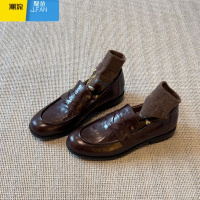 聚范皮版~复古一脚蹬懒人鞋女粗跟平底单鞋英伦风小皮鞋乐福鞋