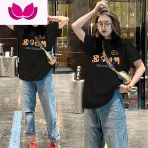 七斓欧货上衣2023新款短袖t恤女夏季中长款圆领宽松印花体恤ins潮