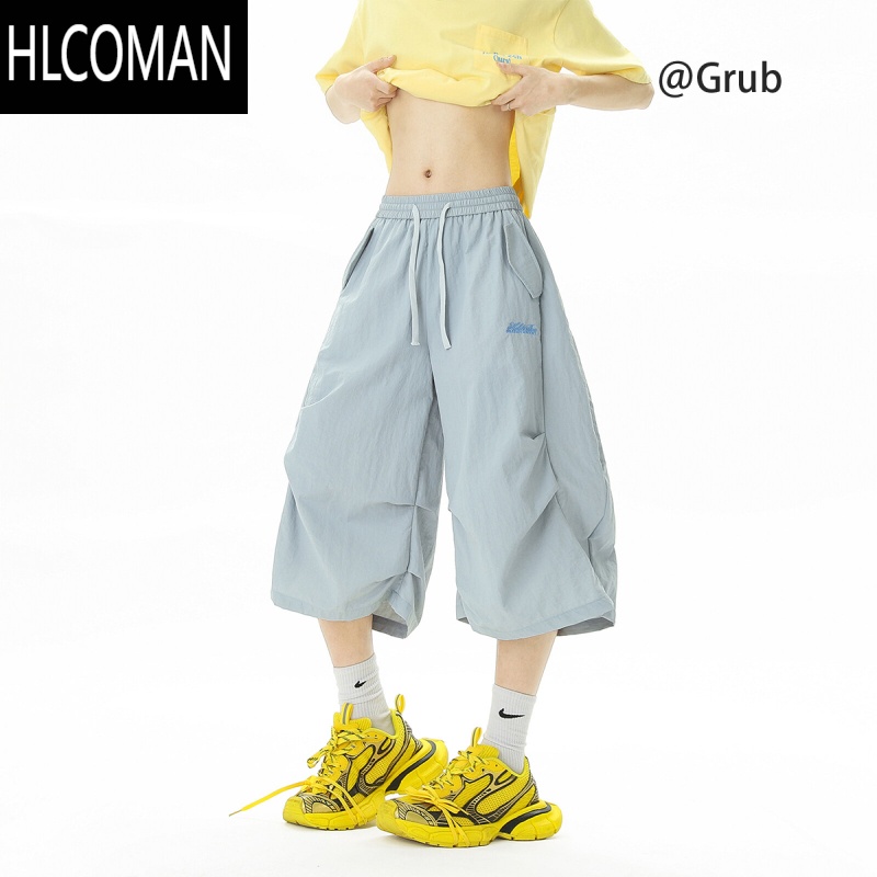 HLCOMAN多巴胺刺绣速干短裤男女夏户外山系阔腿七分裤子宽松运动休闲中裤