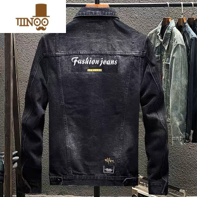 YANXU字母刺绣牛仔外套男潮牌宽松百搭韩版潮流男士休闲工装夹克