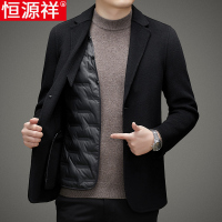 恒源祥双面呢秋冬羽绒内胆羊毛西服男外套呢子短款小西装毛呢大衣