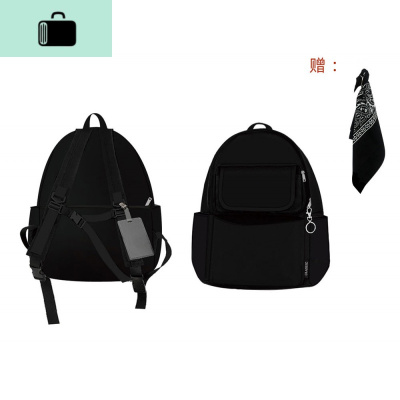 原创书包女韩版大高中学生初中生百搭潮流ins男双肩包背包NEW LAKE 黑色(送黑方巾)