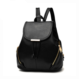 斯妮拉 青年大学生双肩包包女包2023新款 潮女背包新款软皮时尚休闲拉链书包韩版潮 黑色