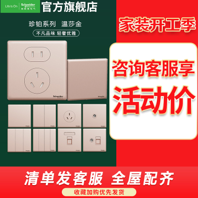 施耐德电气 开关插座 珍铂系列温莎金色 金属铝合金面板 家用86型插座 二三插墙壁插座 五孔电源插座 开关 带USB