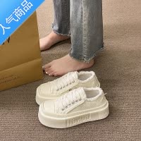 SUNTEK韩版方头白色帆布鞋女2023年新款夏天厚底超火板鞋休闲百搭小白鞋