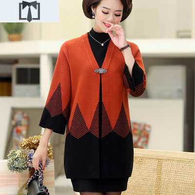 SUNTEK50岁妈妈春秋装外套中长款针织衫开衫中老年女装上衣2021新款风衣风衣