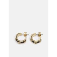 COACH女士哑光 enamel C 字母耳钉黑色金色耳环日常百搭钛合金耳背