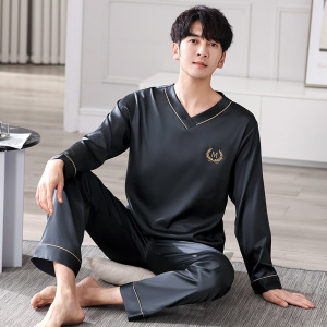 2025新款睡衣男士秋冬季冰丝丝绸长袖薄款仿真丝可外穿家居服套装