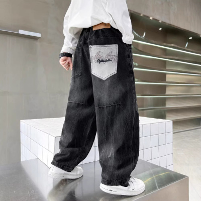 男童春装牛仔裤2026春秋新款中大童男孩痞帅风阔腿直筒裤儿童裤子