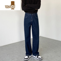 YANXU丹宁深蓝色阔腿牛仔裤男直筒宽松水洗垂感休闲裤子坠感高腰长裤潮