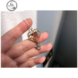 少女心可爱果冻桃心项链锁骨链韩国复古锆石精致夏日新款项链颈链 JiMi 金色一条