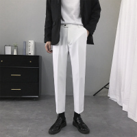 SUNTEK裤子男秋季九分裤港风直筒垂坠感西裤韩版潮流休闲白色宽松西装裤西裤