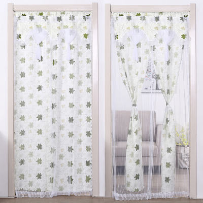魔术贴闪电客帘免打孔卧室双层夏季防蚊隔断帘家用挡风纱网遮挡帘布帘魔术贴-双开-绿枫叶宽90*高210cm