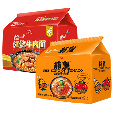 统一 方便面 红烧牛肉味 103克+茄皇番茄牛肉面126克*5袋/包 *2包组