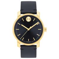 Movado瑞士 qrtz机芯真皮表带男士商务防水手表 mm大表盘