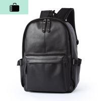 皮质简约双肩包男士时尚潮流休闲旅行电脑背包初中大学生书包男包NEW LAKE 9090黑色(简约款)