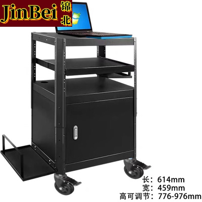 锦北电脑设备架推车机房培训检测车打印机移动工作台黑色带柜带托盘
