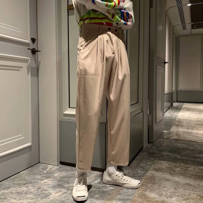 SUNTEK春秋季港风复古坠感宽松小西裤男潮流直筒休闲裤韩版百搭九分西裤西裤