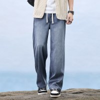 春夏薄款冰丝牛仔裤男坠感高级感男生裤子宽松阔腿大码直筒拖地裤