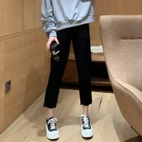 [1折价56.9元叠加优惠券]唐狮秋冬装新款百搭直筒休闲裤女黑色长裤呢裤显瘦韩版宽松潮